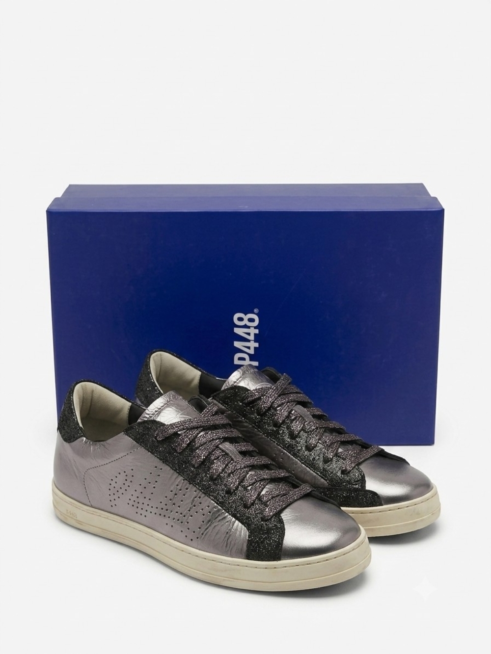 P448 John Silver Metallic & Black Glitter Sneakers Size 42